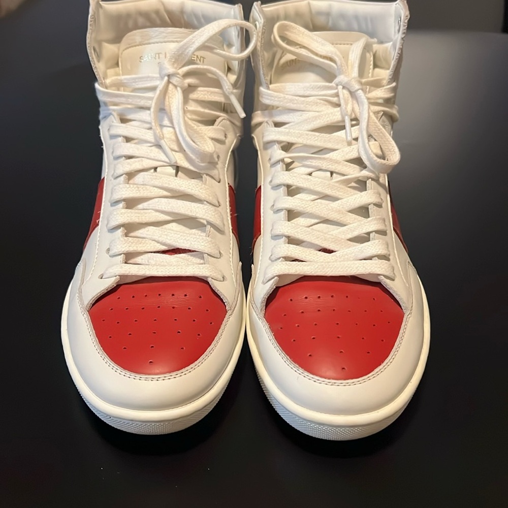 Saint Laurent red and white high top Sneaker